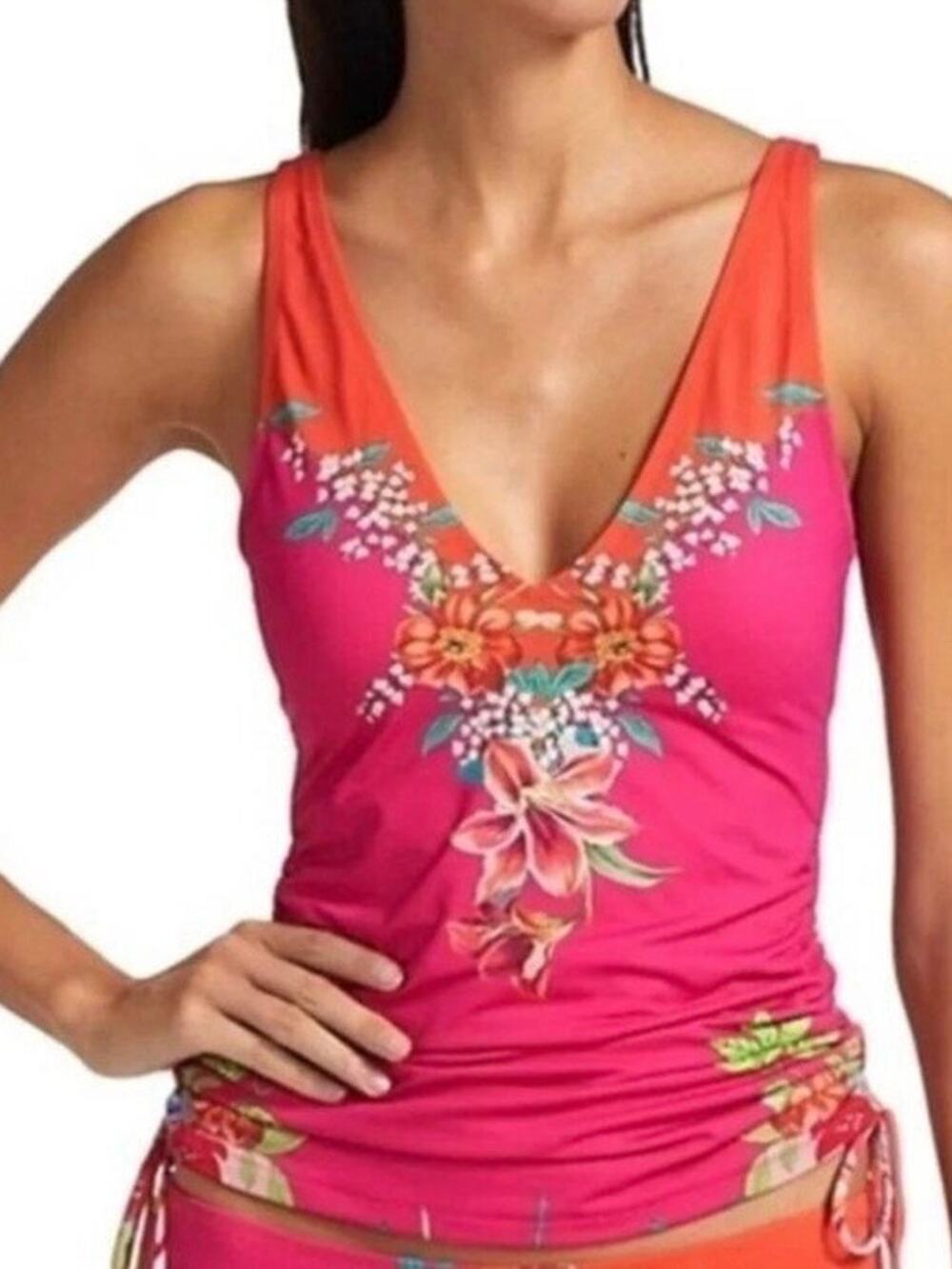 Johnny Was Pink Floral Lucy Tie Tankini Top Sz.XXL NWT